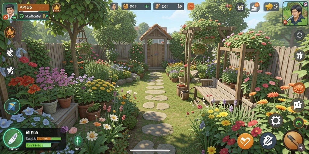 Screenshot menampilkan gameplay berkebun yang seru dan interaktif.