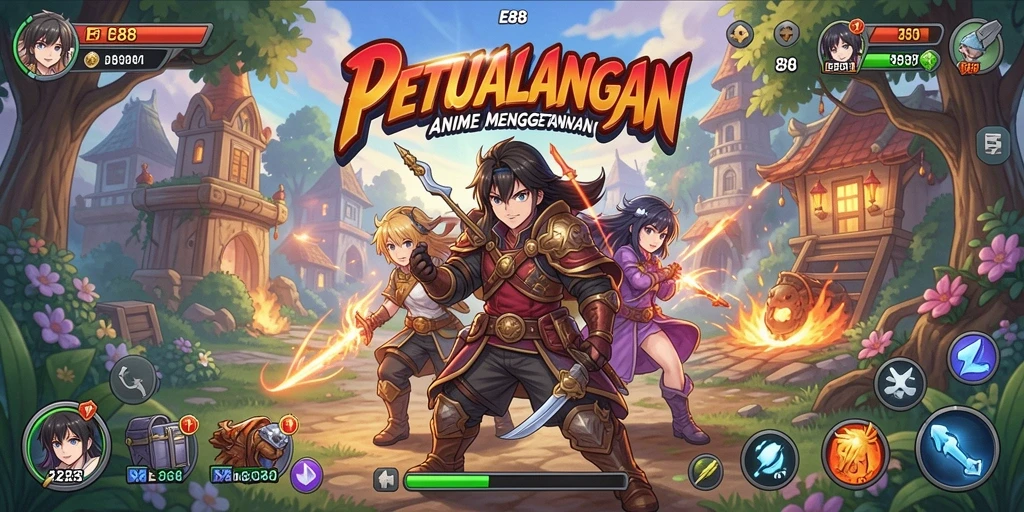 Screenshot yang menampilkan karakter anime bertarung dalam E88.