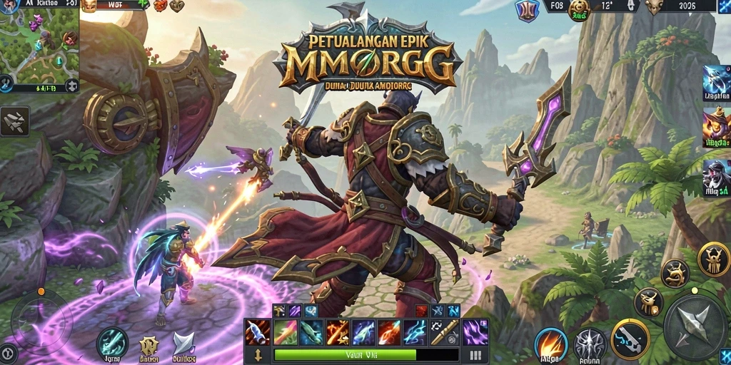 Tampilan utama gameplay F08 menampilkan pertarungan epik dalam dunia MMORPG.