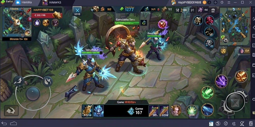 Tampilan gameplay seru dari HAPPYBET188 dengan aksi MOBA yang menegangkan.