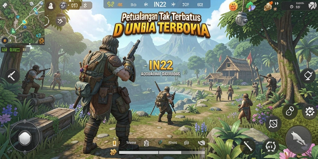 Screenshot gameplay IN22 menampilkan petualangan di dunia terbuka yang luas.