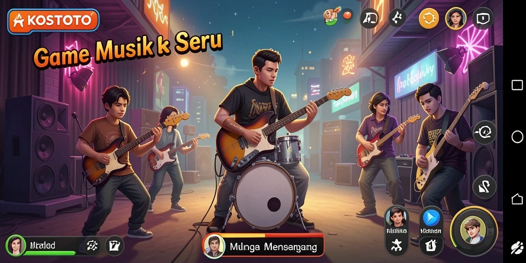 Tampilan gameplay KOSTOTO yang seru dengan berbagai lagu.