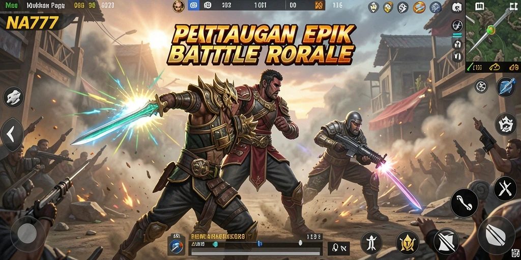 Gameplay seru dalam pertempuran Battle Royale NA777 yang mendebarkan.