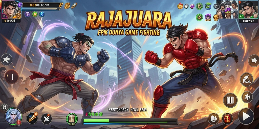 Tampilan seru gameplay RAJAJUARA dengan pertarungan intens.