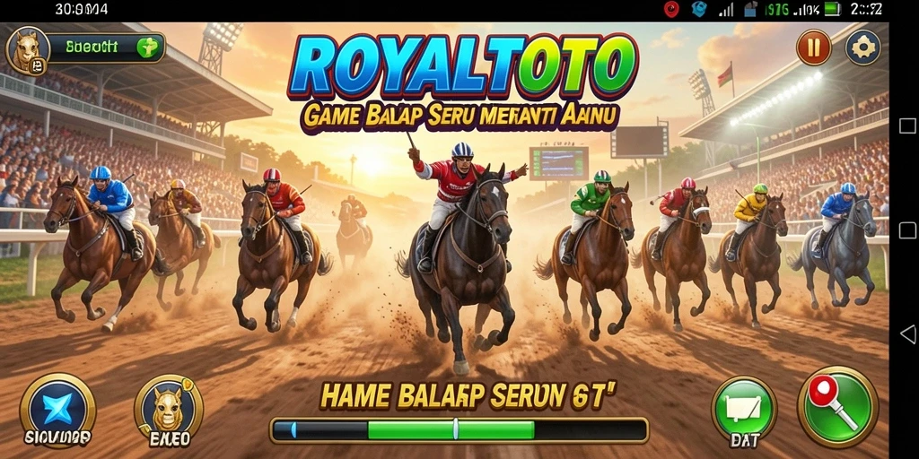 Tampilan gameplay seru di ROYALTOTO dengan mobil balap cepat.