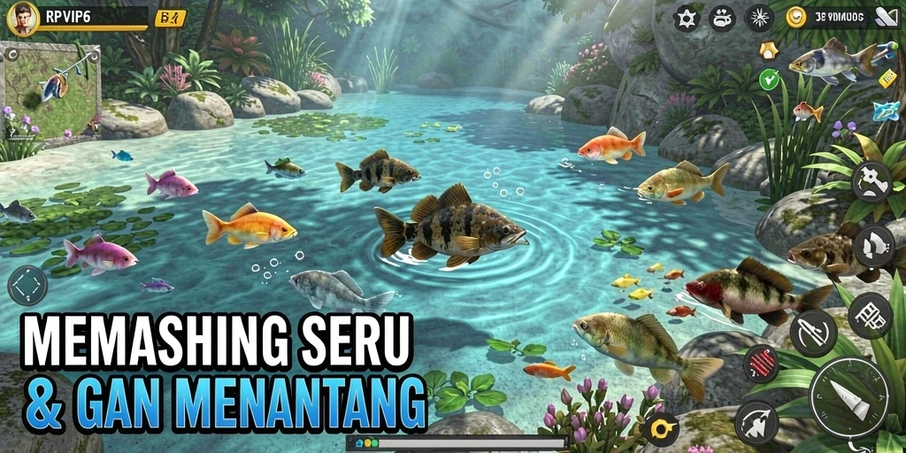 Tampilan gameplay RPVIP6 dengan aksi memancing yang seru.