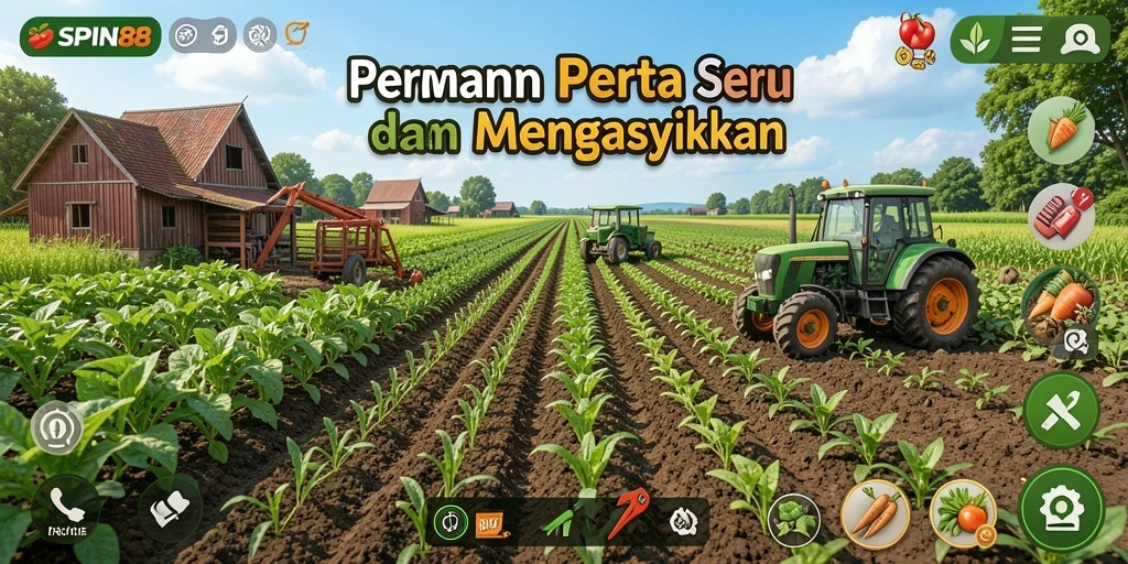 Tampilan gameplay SPIN88 yang menakjubkan dengan aktivitas pertanian.