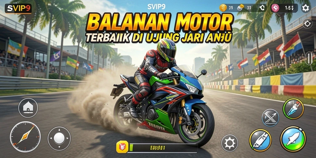 Tampilan gameplay mendebarkan dari SVIP9 dengan aksi balapan motor.